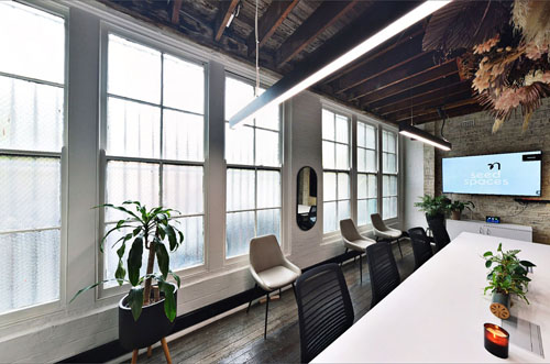 Side view of The Boardroom at a Coworking and Event space in Sydney. 360° virtual tour photography.