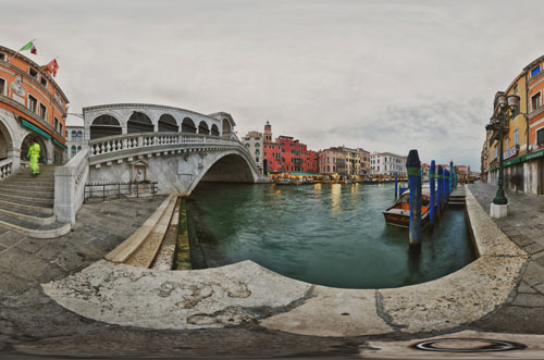 Rialto Bridge 360 degree panorama photographed at dawn.