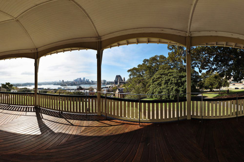 360 Virtual tour of the Bandstand on Observatory Hill with views of Milsons Point and Balmain, Sydney.